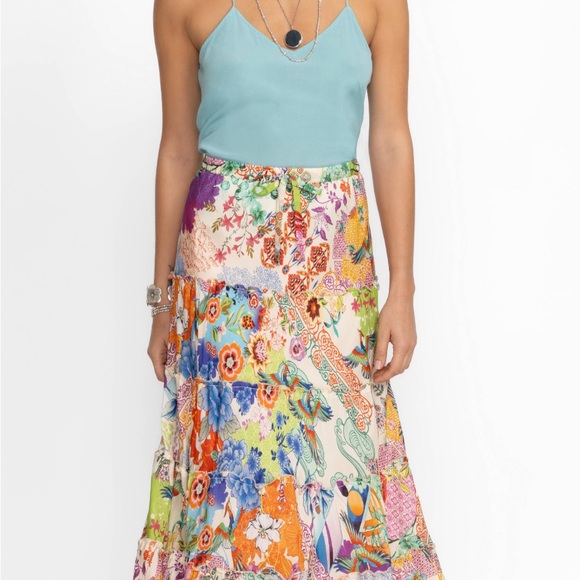 Johnny Was Orange and Pink Tiered Maxi Skirt
